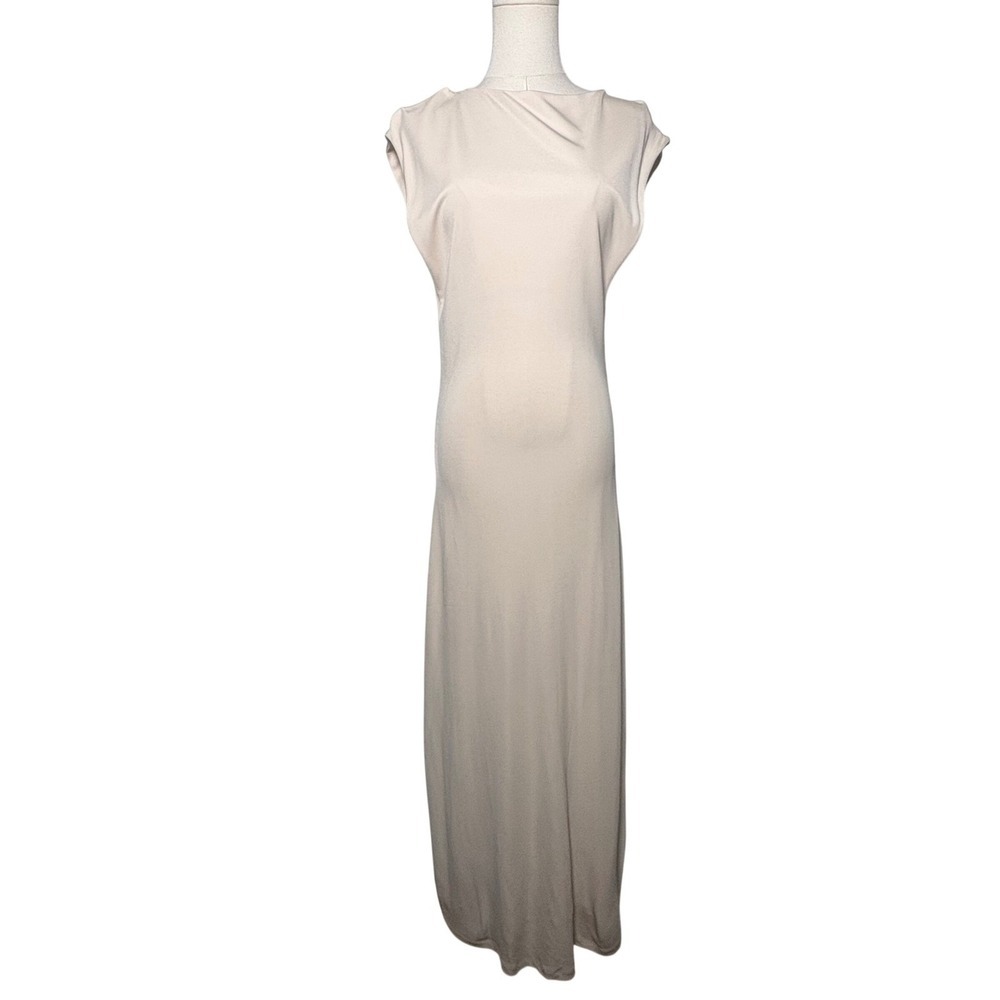 Aya Muse Cream Cap Sleeve Cowl Neck Midi Dress Viscose Size Medium